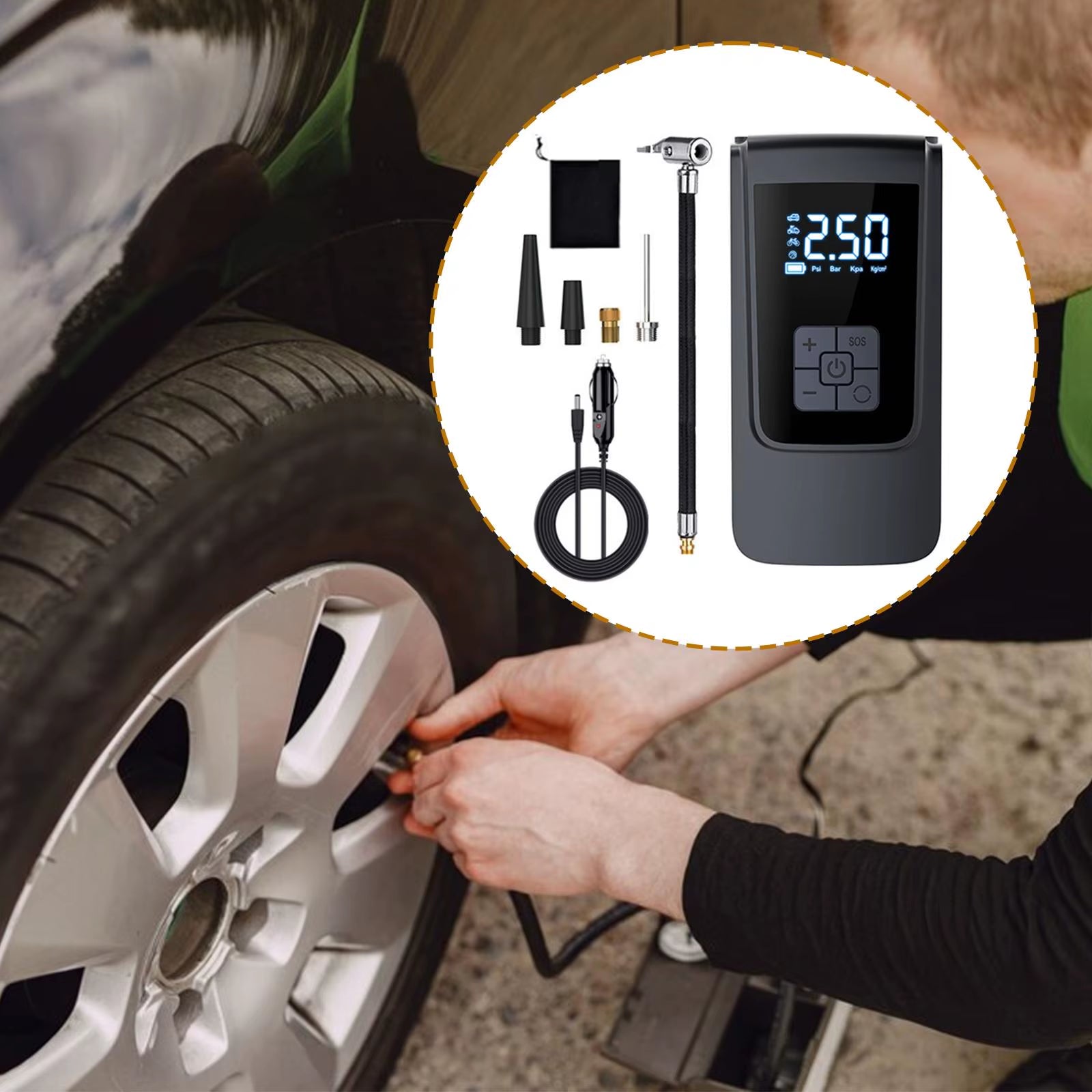 Wireless USB Air Compressor Car Tire Inflator Tire Pump for Inflatable Bed Swimming Car Wireless Digital Display Inflation Pump